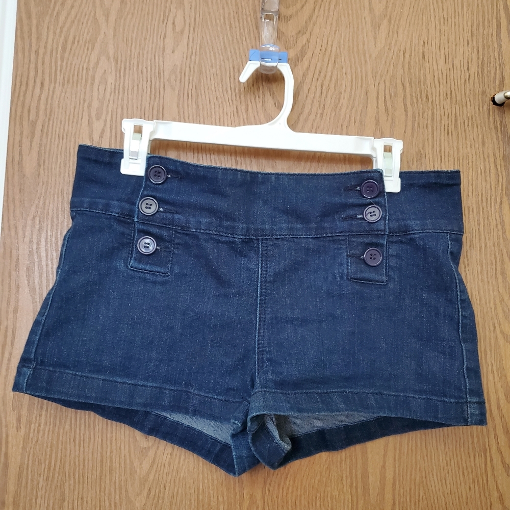 Denim high waisted button up shorts